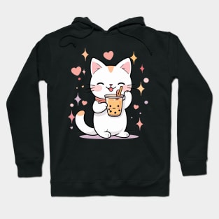 cute cat drink beverage tea cuteness enthusiasts Hoodie